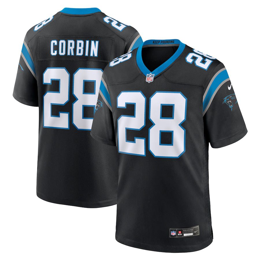 Men Carolina Panthers 28 Jashaun Corbin Nike Black Team Game NFL Jersey